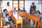 Smt G. Seshagiri, Joint Secretary, LEKHADEEP with Ms. Angelina Anthony, BEd [S. E. - MR] Special Educator and her class students in the LEKHADEEP Special School, click here to see large picture.