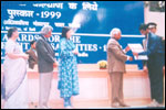 National Award 1999 Ms Menaka Gandhi Union Minister, Mr A. P. J. Abdul Kalam and Ms Asha Das, Secretary, Govt of India look on as Hon. President of India confers the Award on Mr I. Rajkumar, Disabled Employee of LEKHADEEP., click here to see large picture.