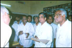 Sri K. Vijaya Rama Rao, AP State Minister, discusses the Vocational Training Activity of LEKHADEEP with Sri R. Sambasiva Rao, Secretary and Sri B. Ramajoga Rao, President, LEKHADEEP., click here to see large picture.